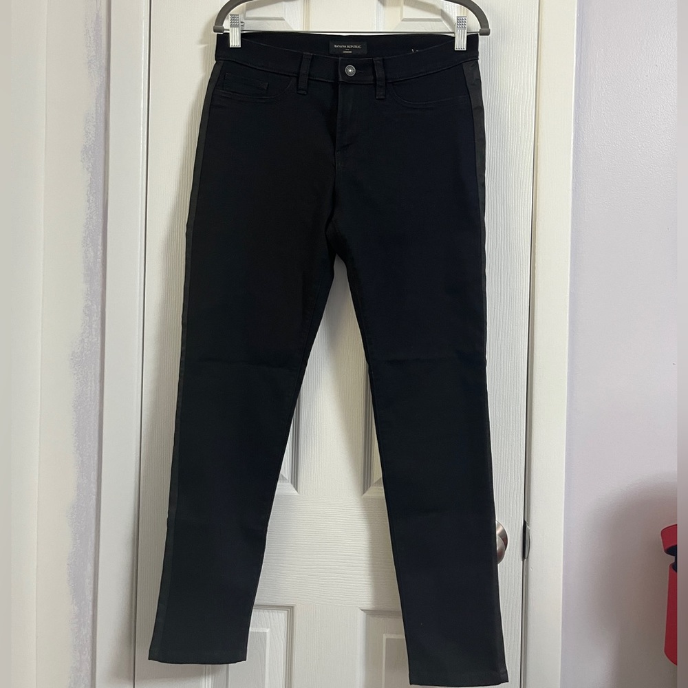 Womens Banana Republic tuxedo stripe black denim jean leggings brand new
